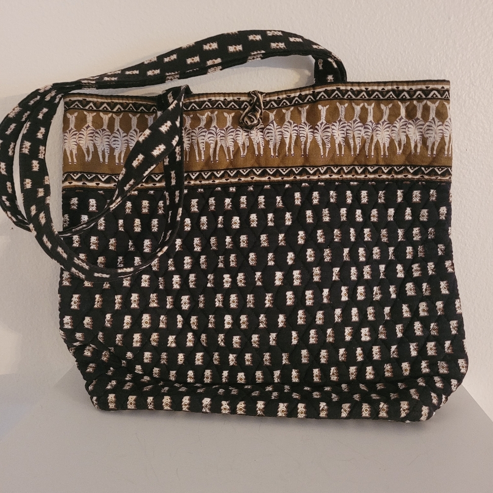 Vintage 2001 Vera Bradley Zebras Quilted Tote Bag Black Brown White Safari